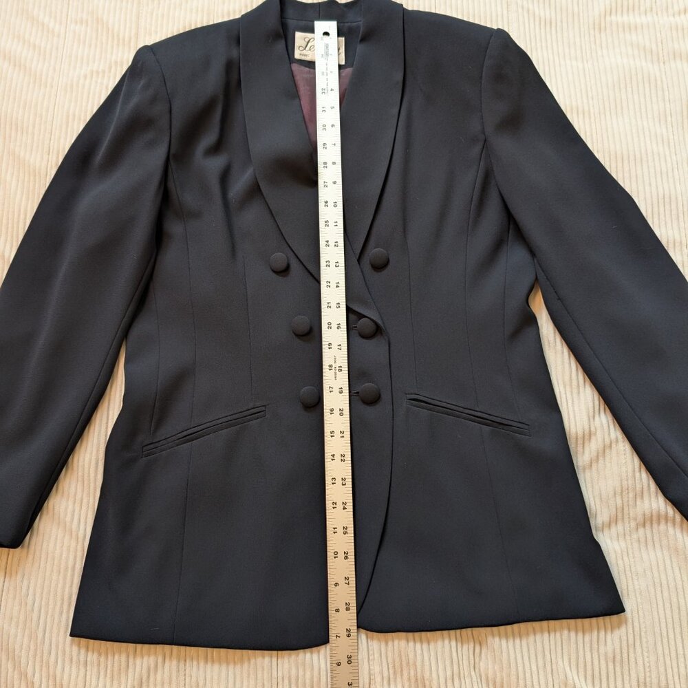 Le Suit Dark Navy Double-Breasted Shawl-Collar Pantsuit - Picture 6 of 16